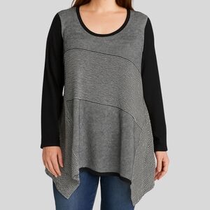 Jessica London Tunic Top Women's Size 18/20 Black White Stripe Fishtail Knit